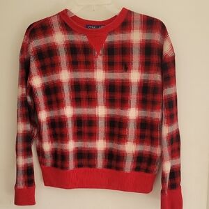 Polo by Ralph Lauren Red and Black Tartan Plaid Crewneck Sweater Sz XS
